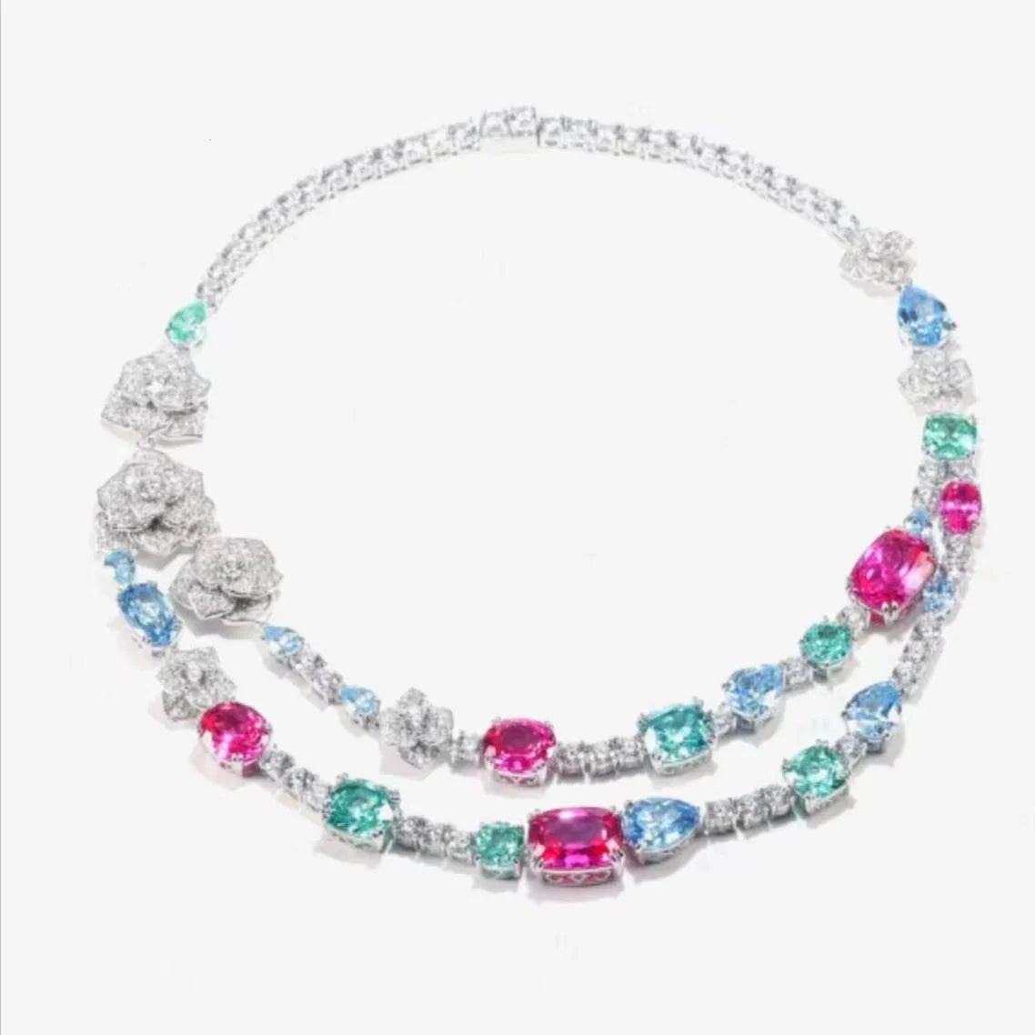Fancy Color Zirconia Necklace – 925 Sterling Silver | Elegant Fine Jewelry for Women Product Description: