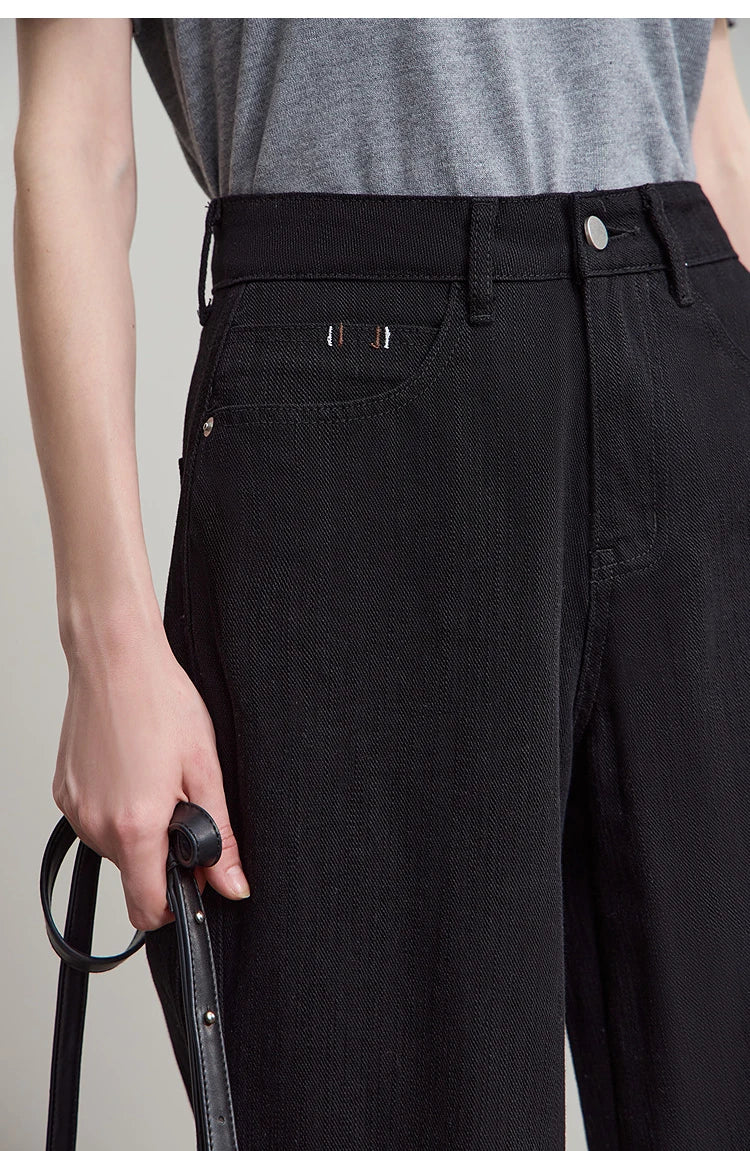 Minimalist Pure Cotton Denim Pants – Retro Casual Office Jeans for Women