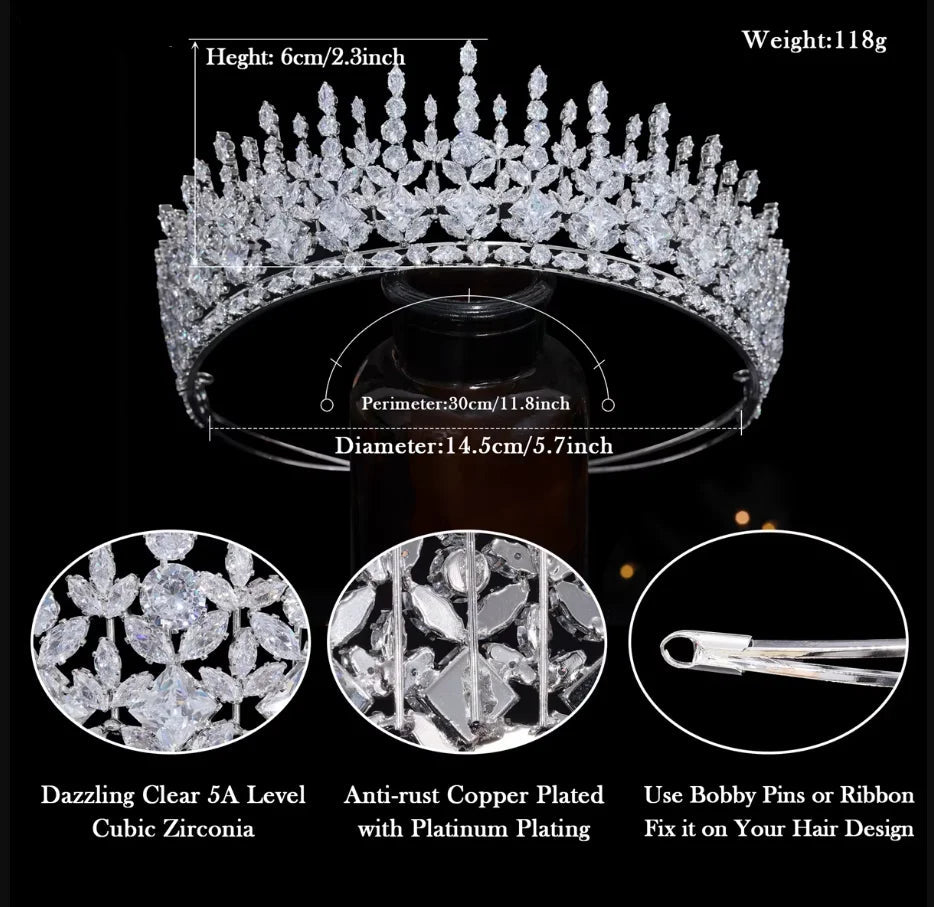 Tall Tiaras Cubic Zirconia Wedding Crowns Bridal Headwear Princess Corona Luxury Pageant Hair Jewelry Women Headpieces Best Gift
