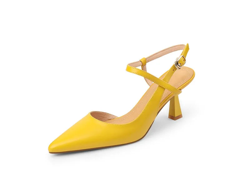 Genuine Leather Shoes for Women – Slingback Elegant High Heels for Party