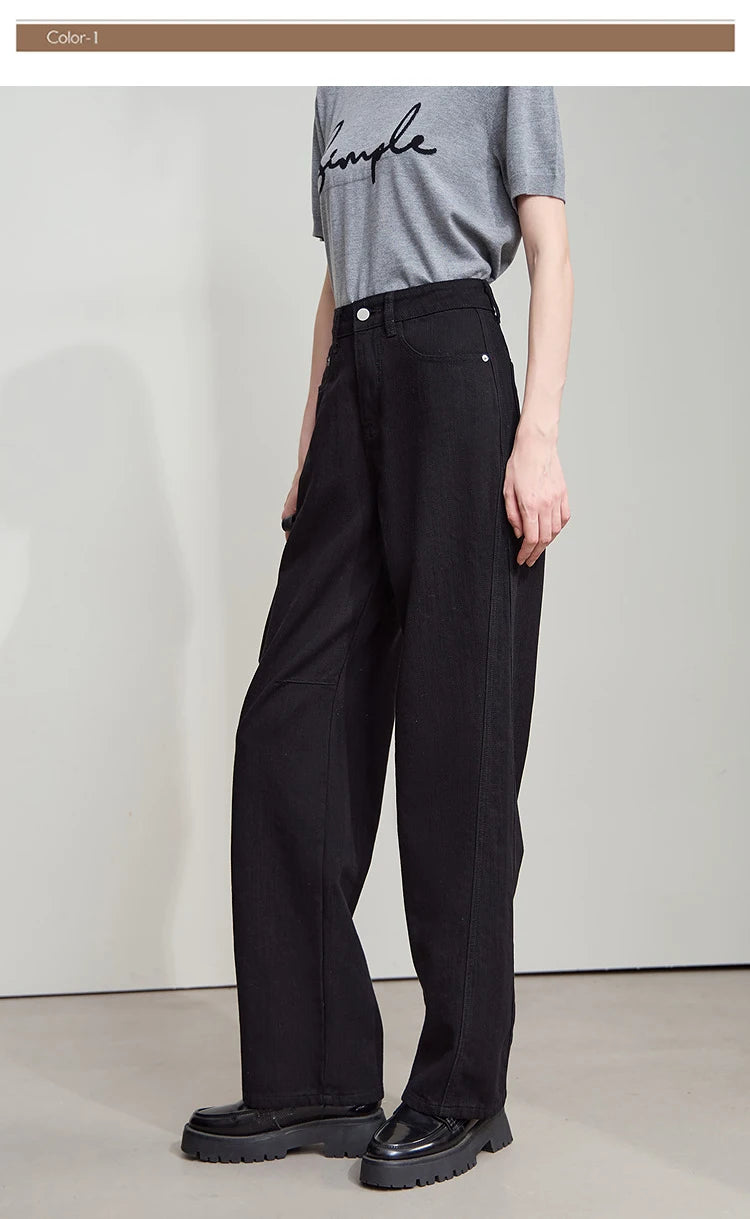 Minimalist Pure Cotton Denim Pants – Retro Casual Office Jeans for Women