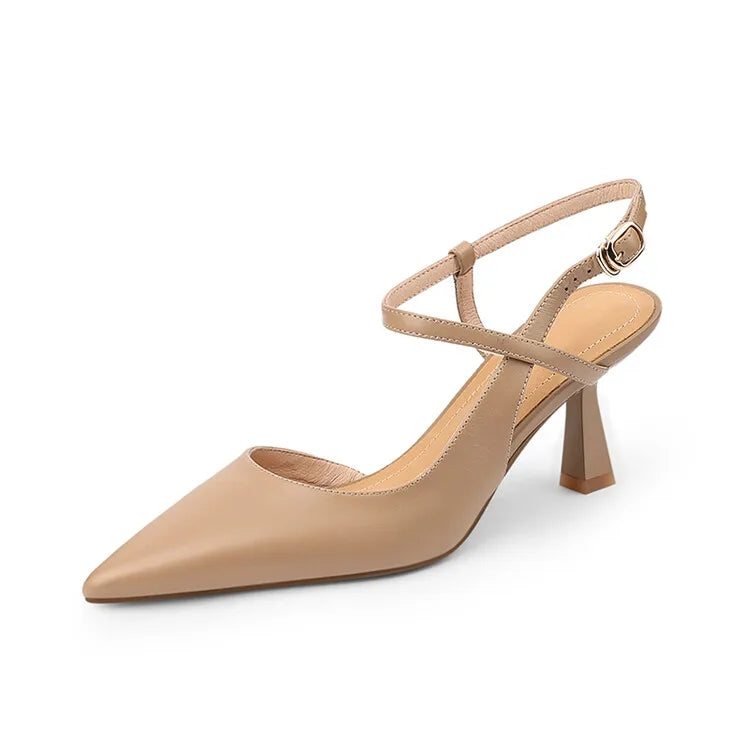 Genuine Leather Shoes for Women – Slingback Elegant High Heels for Party