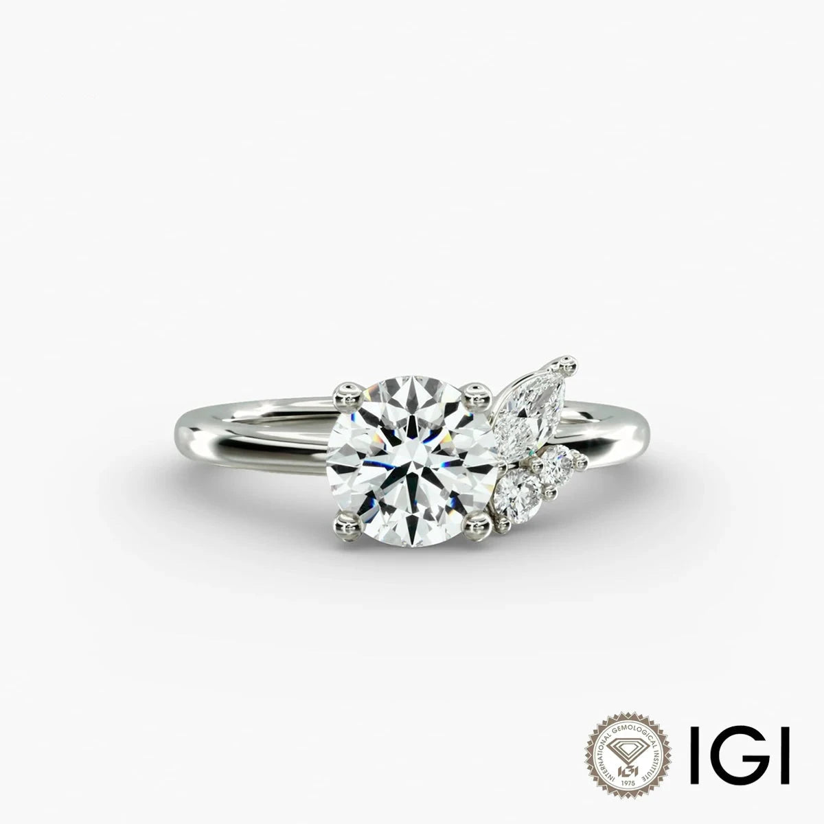 Unique 14K/18K Asymmetrical Marquise and Round Cluster Diamond Wedding Ring Band | D Color VVS Lab-Created Diamond Design