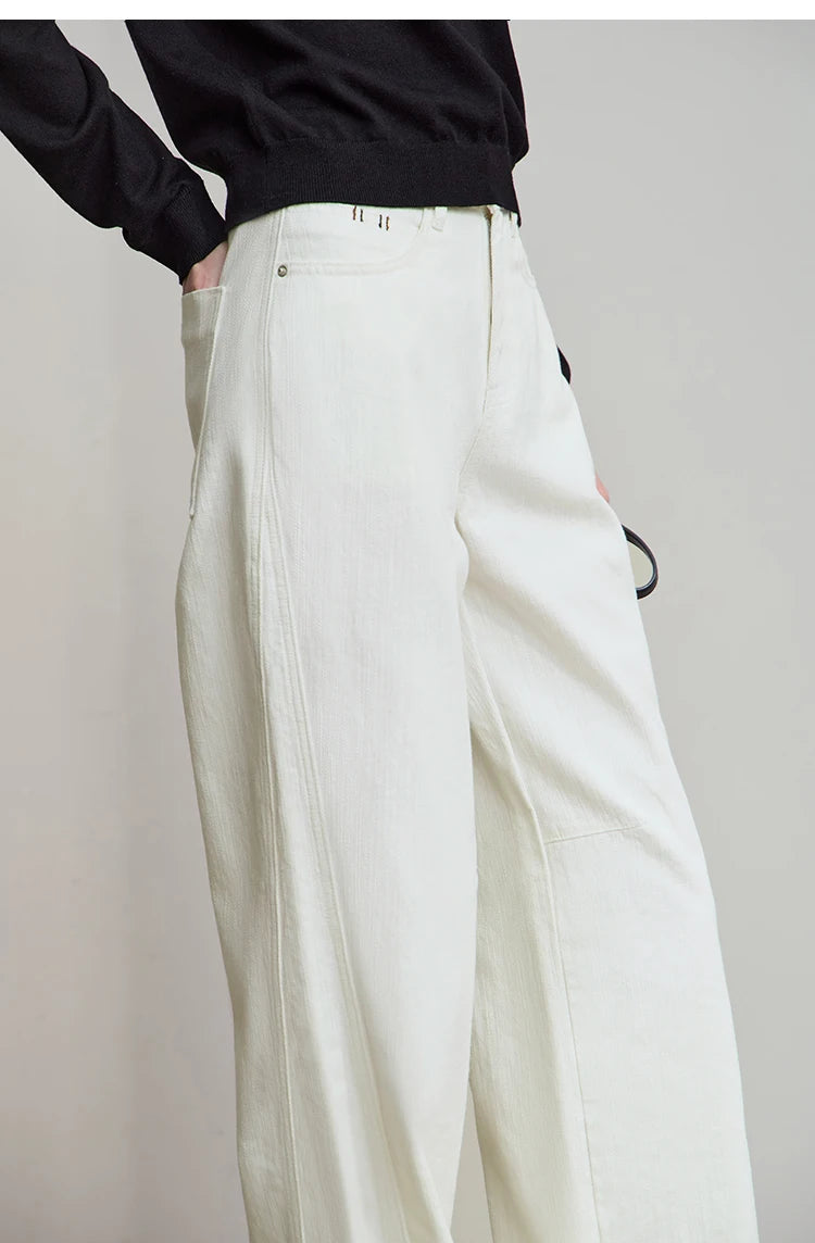 Minimalist Pure Cotton Denim Pants – Retro Casual Office Jeans for Women
