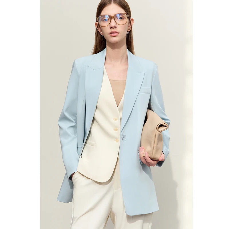 Minimalist Women's Blazer  -  Spring Collection Loose Office Jacket, Elegant Solid Color Coat for Women