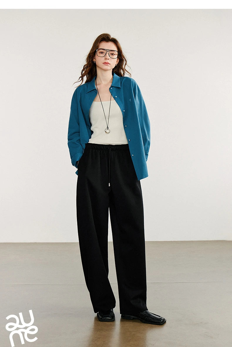 Autumn Elastic Waist Sweatpants – Women’s Wide-Leg Straight Cotton Sports Pants