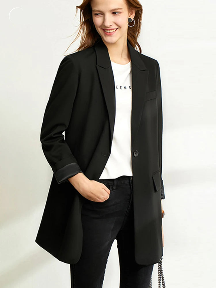 Minimalist Women's Blazer – Spring Collection Loose Office Jacket, Elegant Solid Color Coat for Women