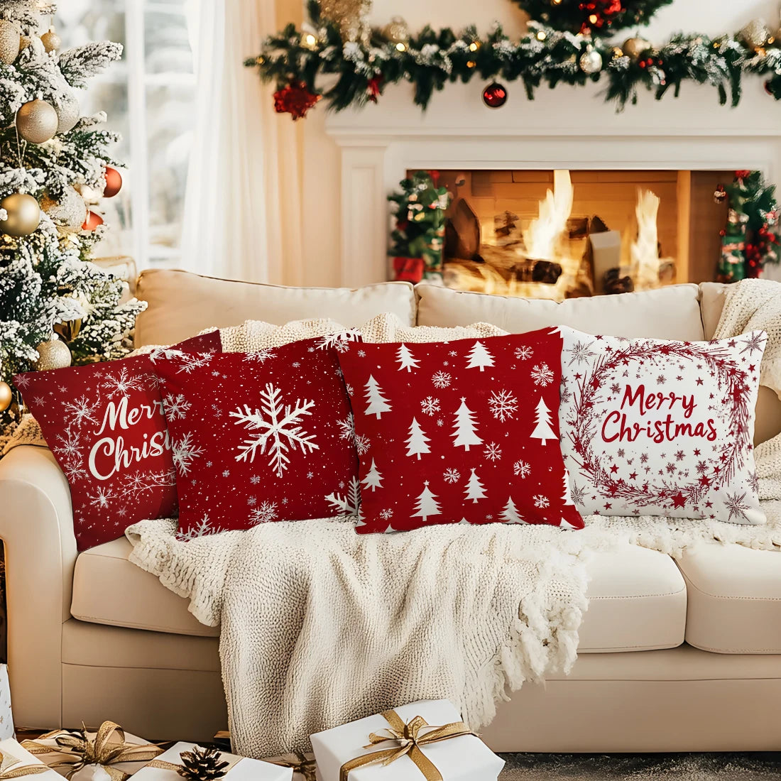 Christmas Snowflake Decorative Pillowcase 45x45cm Woven Polyester