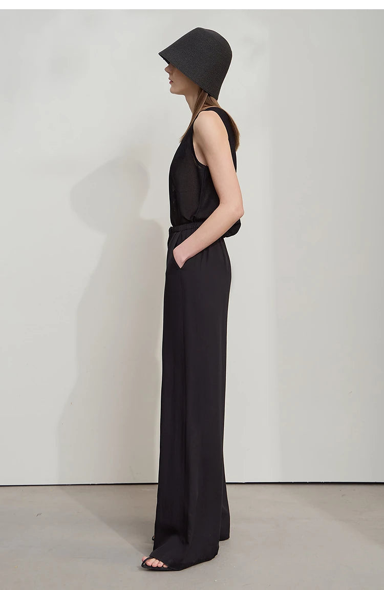 Women’s Solid Drawstring Wide Leg Pants – Casual Loose Full-Length Trousers New Fashion