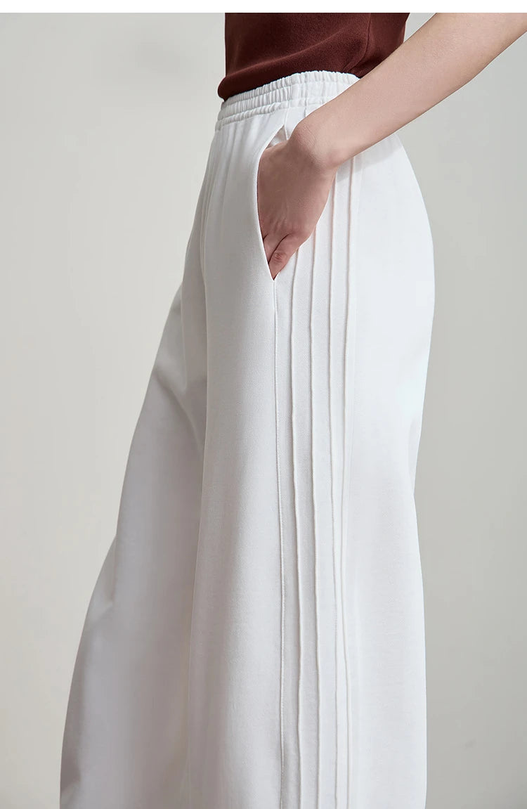 Minimalist Cotton Knit Wide Leg Pants – Loose Casual Trousers for Women