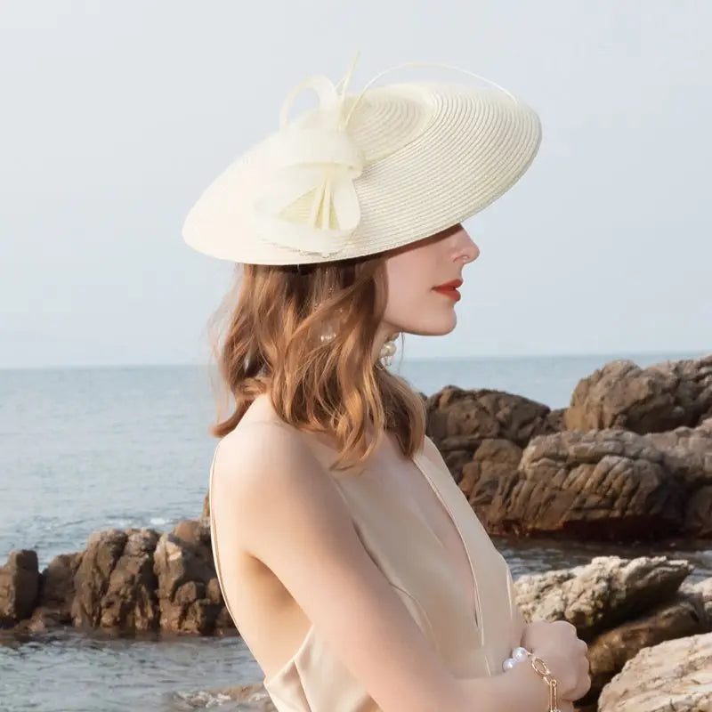 Fascinators Black and White Wedding Pillbox Hat for Women – Vintage Straw Fedora, Elegant Church Dress Hat, Sinamay Derby Hat