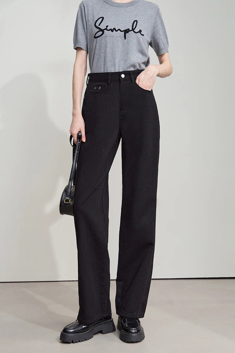 Minimalist Pure Cotton Denim Pants – Retro Casual Office Jeans for Women