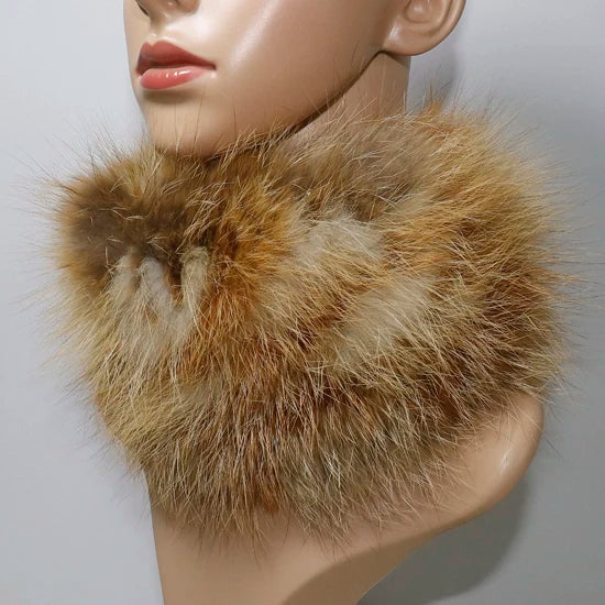 Women's Real Fox Fur Ring Scarf & Headband– Luxury Winter Neck Warmer Muffler, 100% Natural Fur with Good Elastic