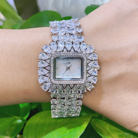 Luxury Women's Watch | AAA Cubic Zirconia Crystal Bracelet Watch | Japan Quartz Movement | Waterproof | Elegant Wedding & Party Jewelry - HER SHOP
