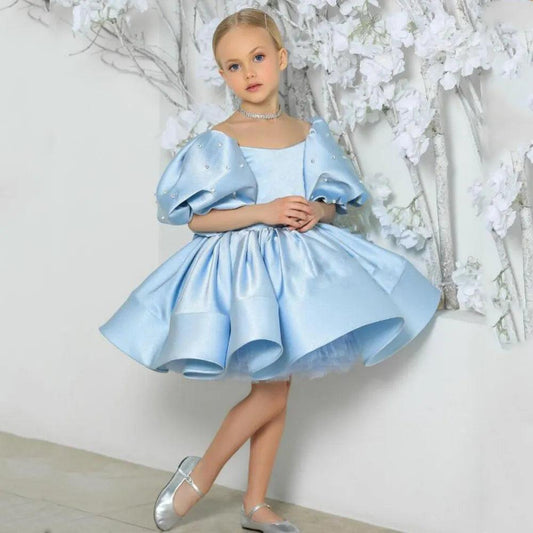 Flower Girl Dress: Scoop Neck, Short Sleeves, Puff Skirt - Ideal for Wedding, Kids' Christmas Ceremonies, and Parties - HER SHOP®