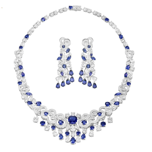 Vintage 925 Sterling Silver Moissanite & Sapphire Jewelry Set – Earrings & Necklace for Women - HER SHOP
