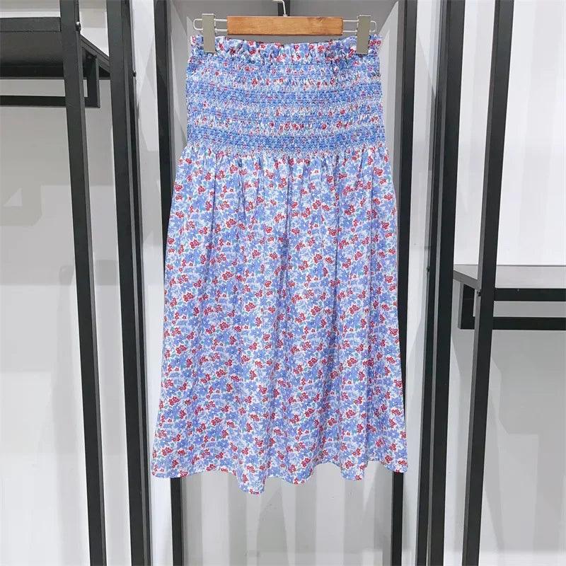 2029 Summer Retro Floral Square Neck Puff Sleeve Top, Skirt, and Dress for Women