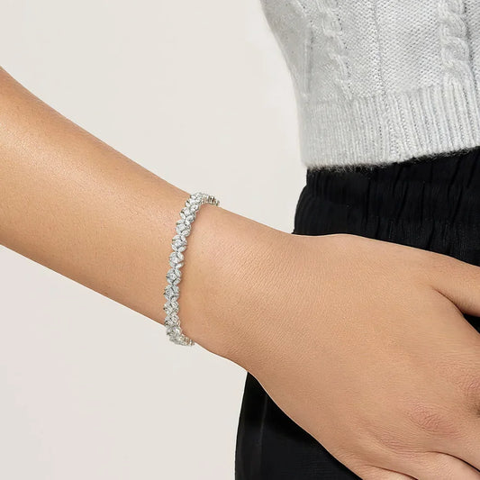 Four Petal Flower Marquise Round Cut Moissanite Diamond Tennis Bracelet for Women 925 Sterling Silver Wedding Fine Jewelry GRA - HER SHOP