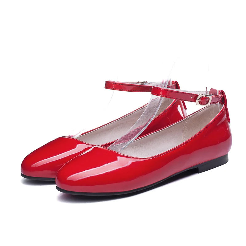 Spring Women's Flat Loafers  -  Casual Elegant Shoes with Ankle Straps, Red, Pink, White Footwear, Perfect for Daily Wear and Dance
