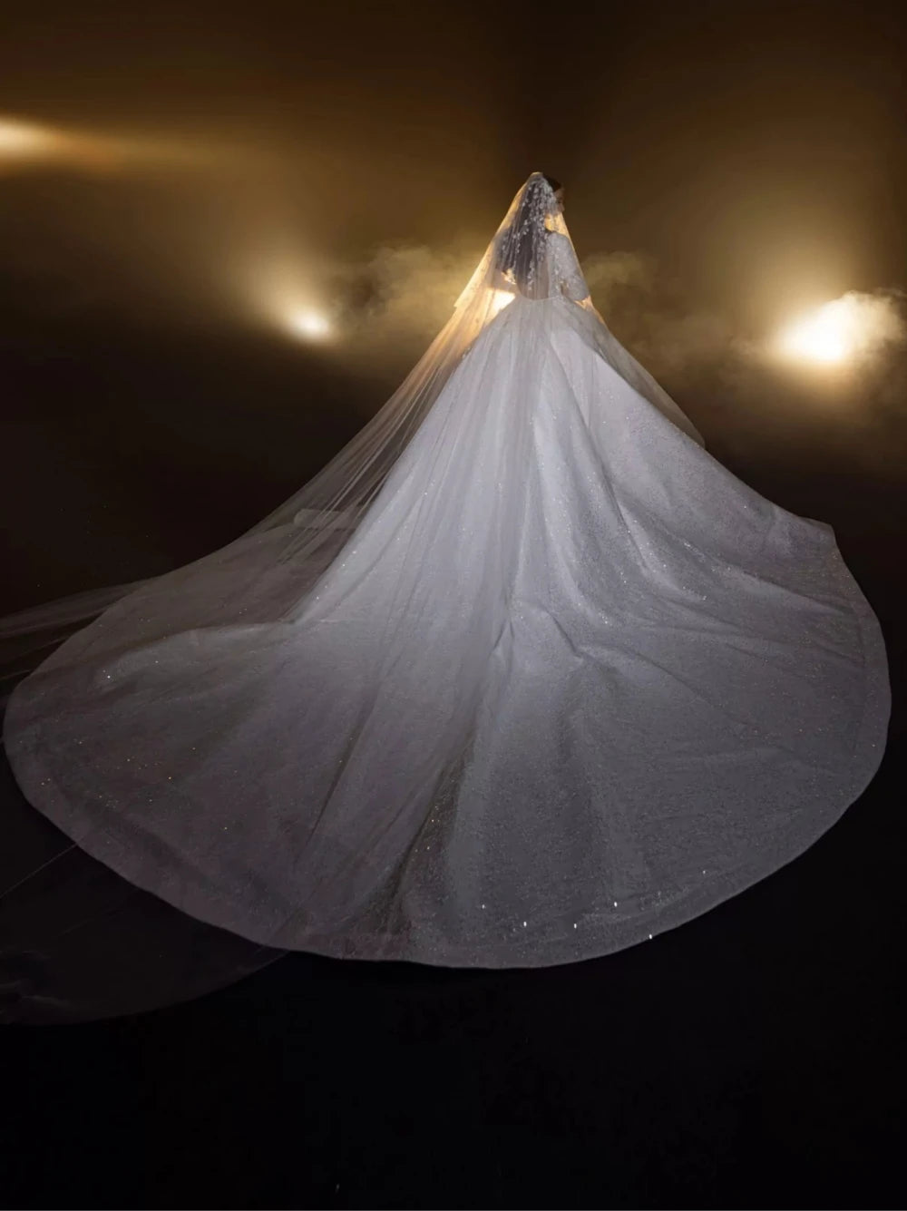 Modest High Neck Wedding Dress Long Sleeves with Sparkly Sequins and Beads