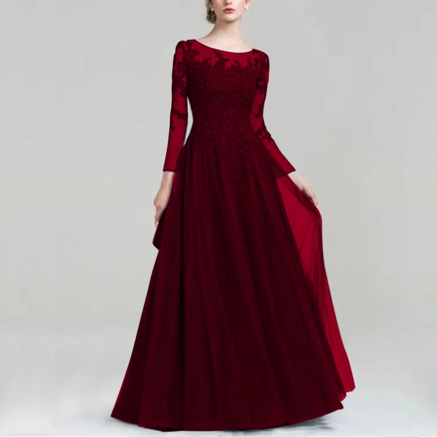 Tulle Scoop Neck Mother of Bride Dress with Sequins