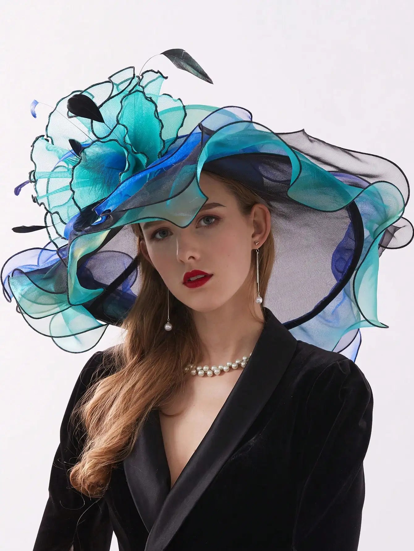 Organza Kentucky Derby Fascinators Hat For Women Ladies Wide Brim Flowers Elegant Wedding Bride Church Party Fedoras Sun Hats
