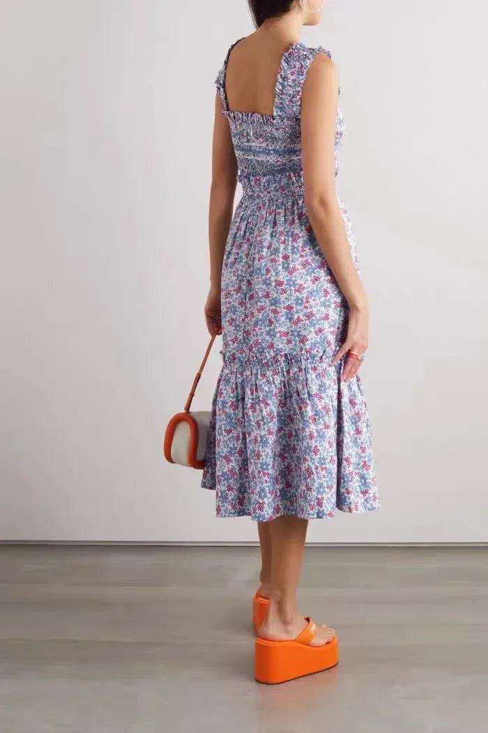 2027 Summer Retro Floral Square Neck Puff Sleeve Top, Skirt, and Dress for Women