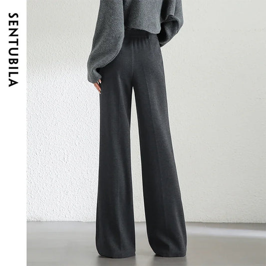 High Waist Wool Blend Flare Pants – Warm Winter Office Trousers for Women - HER SHOP