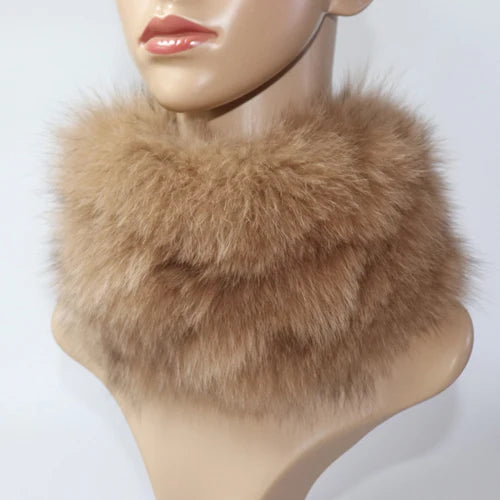 Women's Real Fox Fur Ring Scarf & Headband– Luxury Winter Neck Warmer Muffler, 100% Natural Fur with Good Elastic