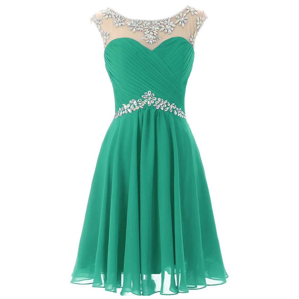 Yellow Chiffon Beaded Crystal Cocktail / Homecoming Dresses