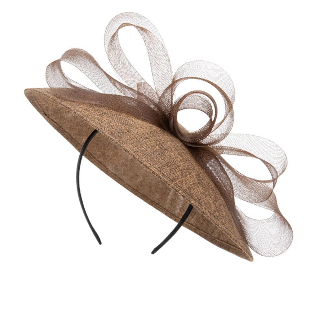 Retro Bridal Wide Brim Fascinator Hat for Women – Wedding, Cocktail, Tea Party, Church & Derby Hat with Gauze Bowknot