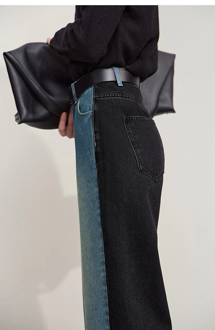 Retro Patchwork Wide-Leg Denim Jeans – Casual Loose Fit Women’s Pants