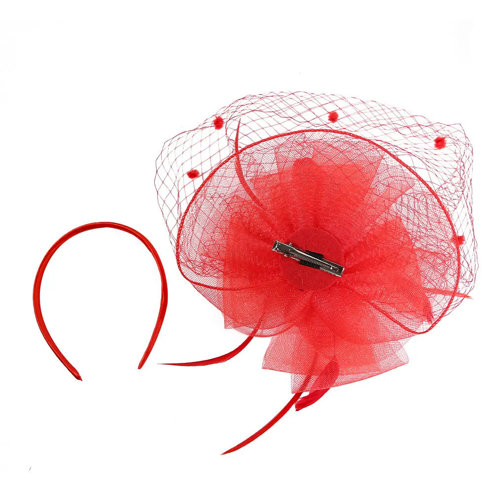Fascinator Hat for Women  -  Elegant Tea Party & Derby Pillbox with Flower Mesh for Bridal Weddings