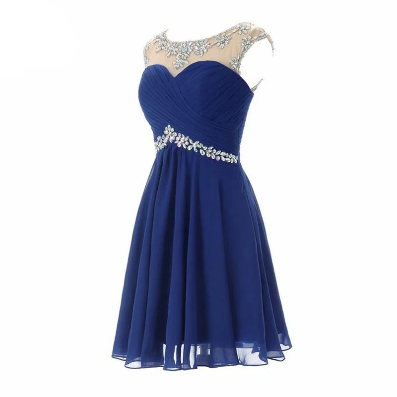 Yellow Chiffon Beaded Crystal Cocktail / Homecoming Dresses