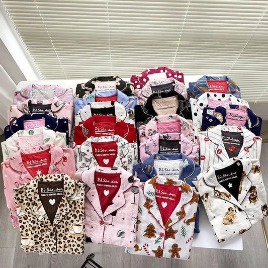 Women’s Cotton Cartoon Pajama Set – Long Sleeve Ankle-Length Pants Autumn Winter Homewear - HER SHOP