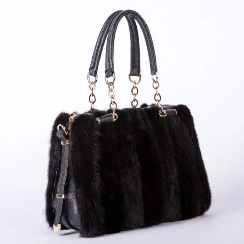 Fur Crossbody Handbag for Women, Female Phone Shoulder Bag, Girls' Wallet, Geometric Mink Fur Handbag, Winter