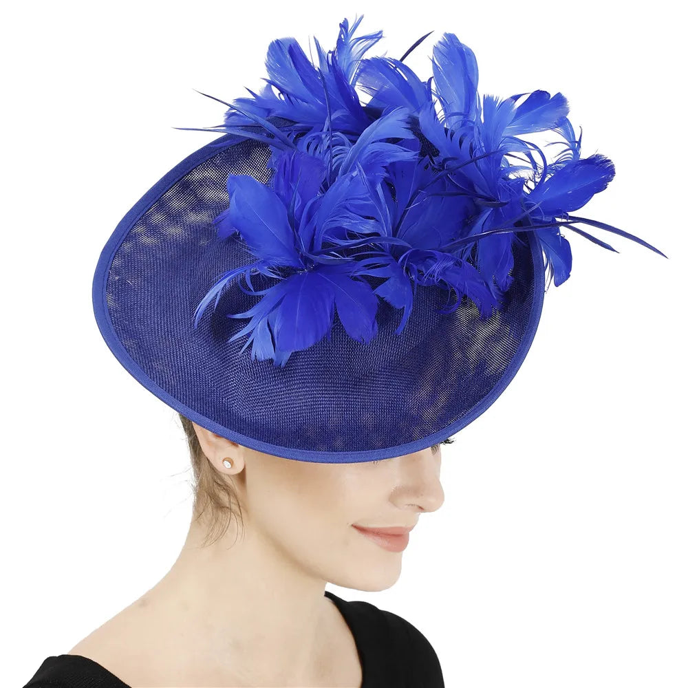 Elegant Floral Feather Fascinator Hat  -  Women's Derby & Wedding Formal Headpiece with Headband