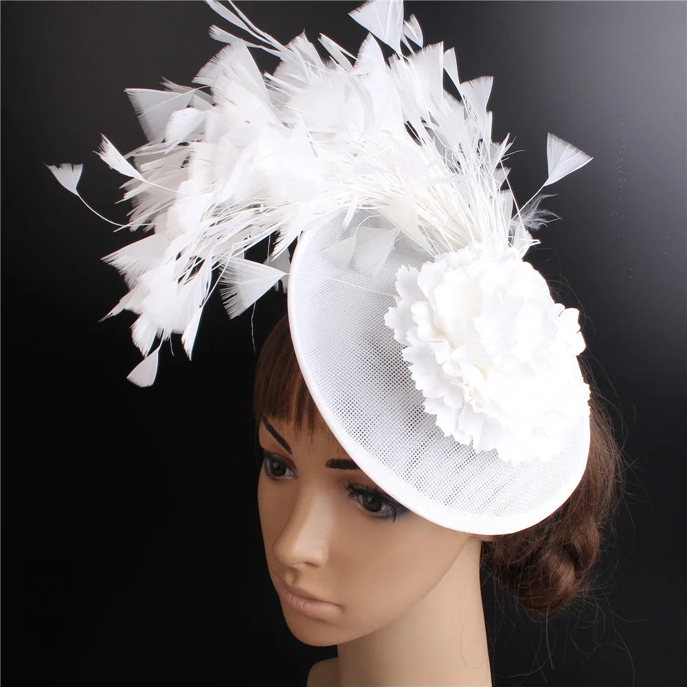 Red Feather Fascinator Chapeau for Women – Elegant Flower Headwear with Clip and Headband for Wedding, Derby & Tea Party