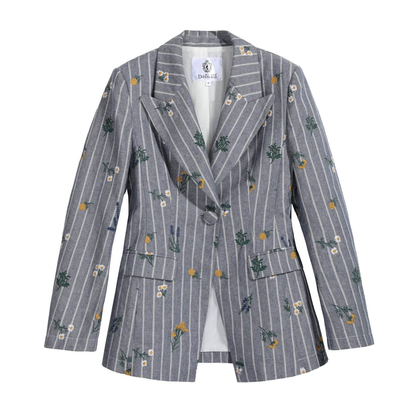 Urban Bohemian Chic Blue Striped Embroidered Blazer