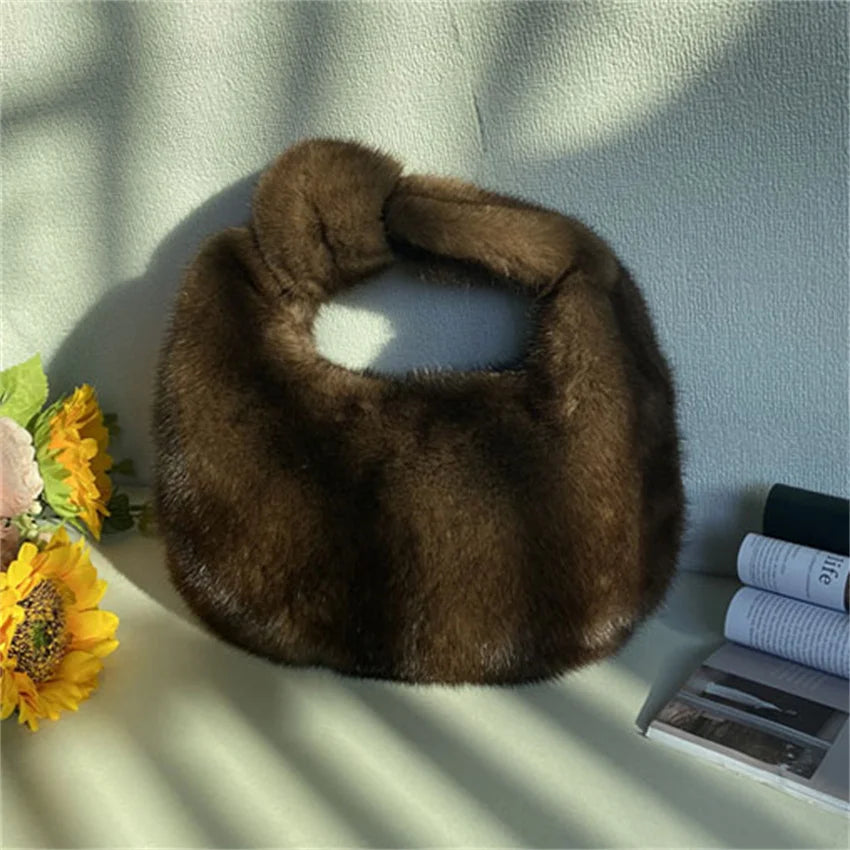 Luxury Real Mink Fur Handbag – Women’s Leather Party & Evening Bag
