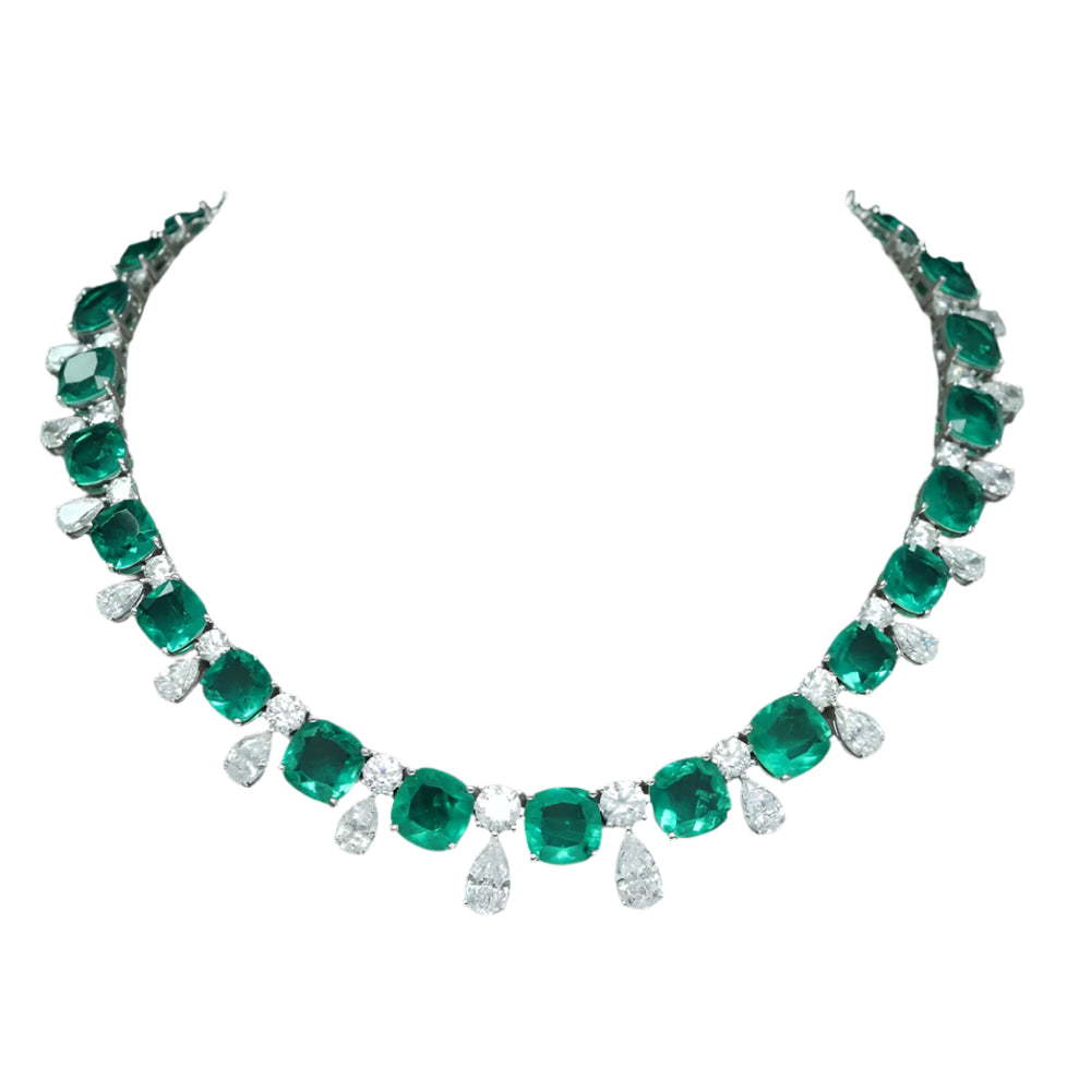 Vintage 100% 925 Sterling Silver 17MM Emerald High-Carbon Diamond Gemstone Pendant Necklace Fine Jewelry, Anniversary Gifts
