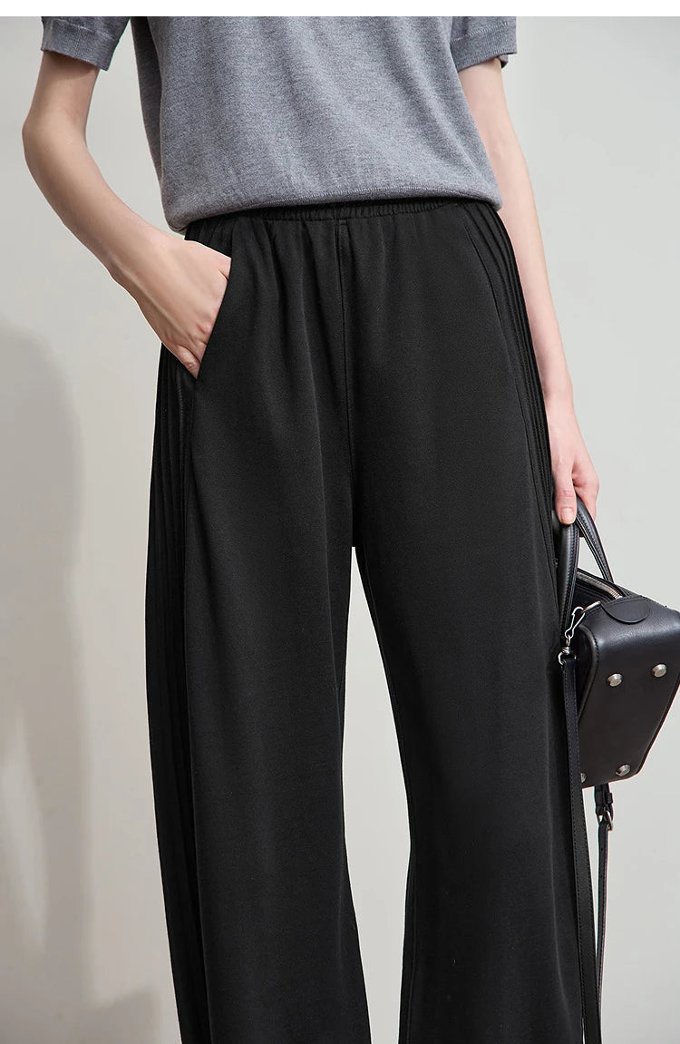 Minimalist Cotton Knit Wide Leg Pants – Loose Casual Trousers for Women