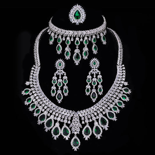 Luxury 4-Piece Bridal Wedding Jewelry Set | 3A Zircon Crystal Necklace Set | Dubai-Inspired Hot Selling Jewelry - HER SHOP