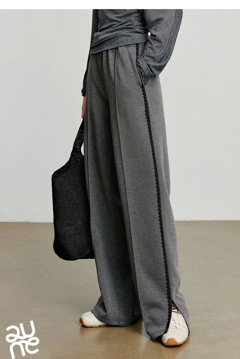 Casual Knit Straight Pants – Elastic Waist Autumn Trousers for Women