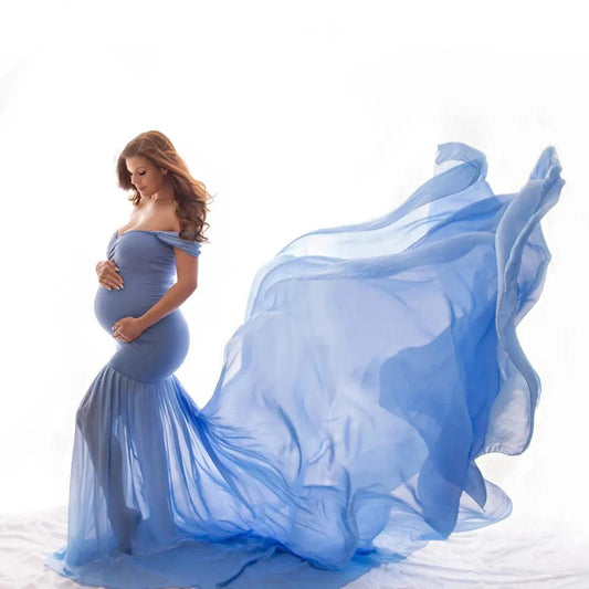 Ruffle One-Shoulder Maternity Dress - Pure Cotton, Solid Color, Summer Fashion for Photoshoots - HER SHOP