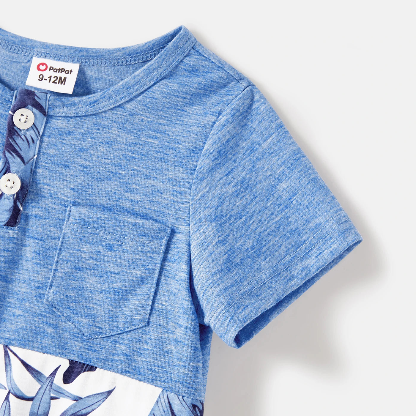 PatPat Family Matching Outfits Naia Blue Floral Tee Button Ruffle Hem Strap Dress