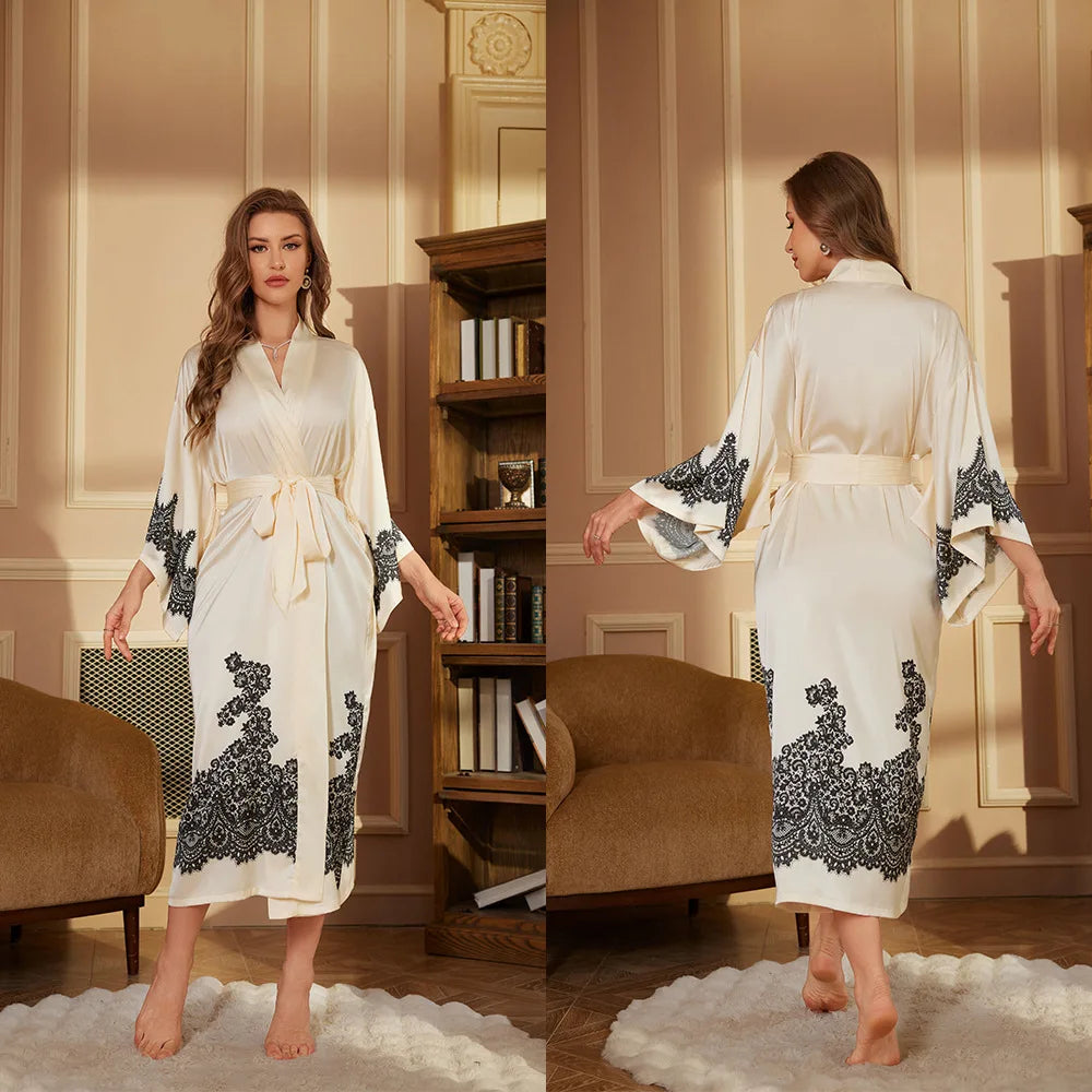 Women’s Satin Long Robe – Elegant Silky Dressing Gown with Belt | Spring & Autumn Pajama Robe