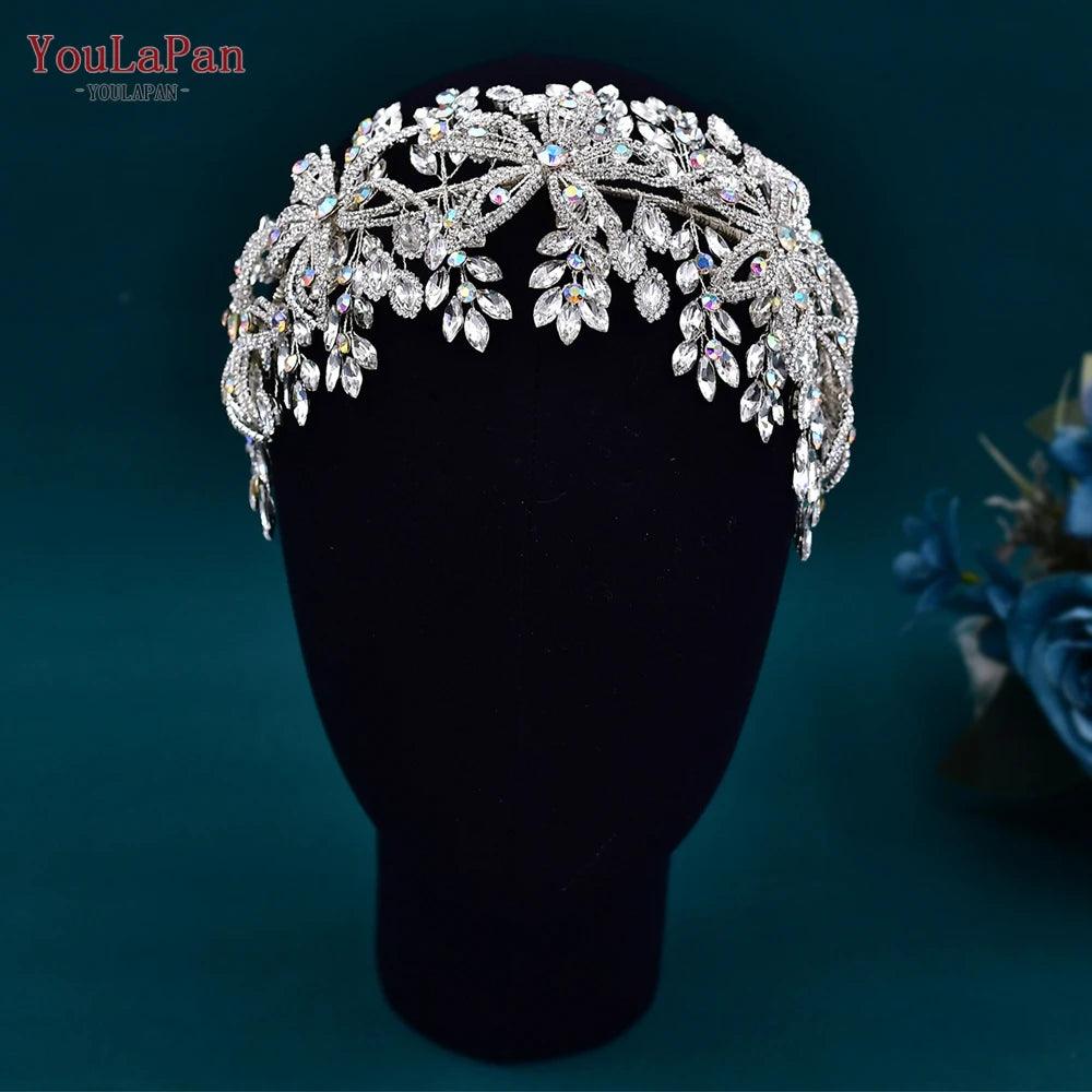 Crystal Wedding Headband | Floral Bridal Headpiece | Bride Tiara Hair Accessories for Wedding & Party