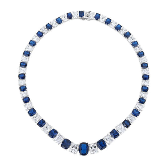 Luxury 925 Sterling Silver Necklace with Sapphire & High-Carbon Diamond Accents - HER SHOP