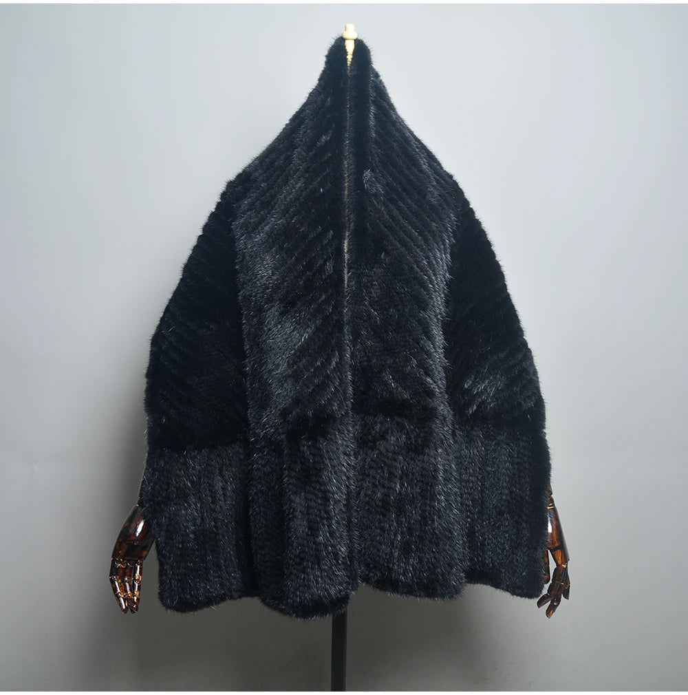 Luxury Real Mink Fur Shawl – 100% Natural Mink Fur Scarf & Poncho for Women